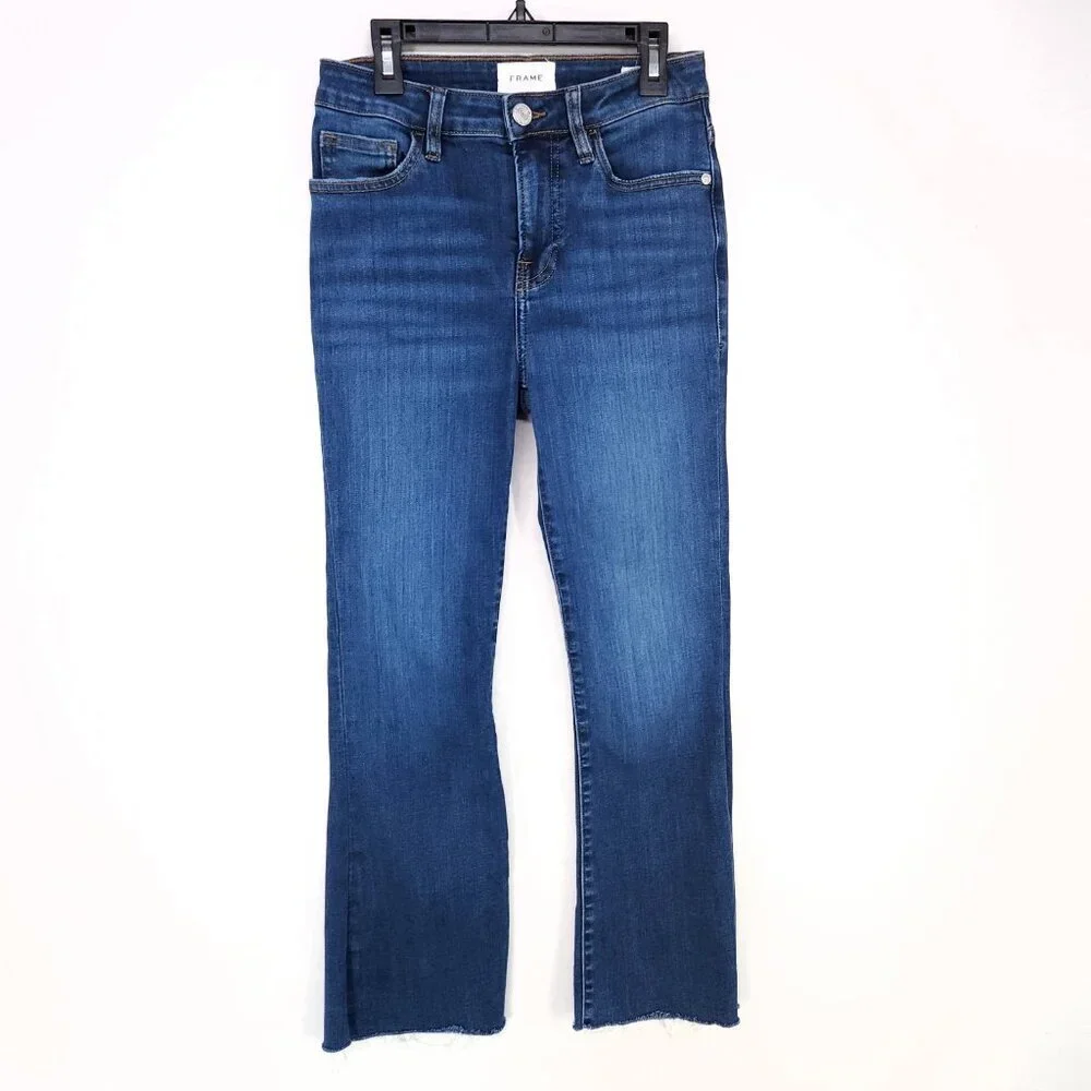 Frame Jeans Le Crop Mini Boot Womens Size 25 Blue Whiskered Cut-off Raw Hem - Picture 1 of 15